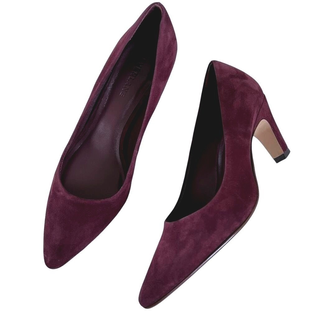 EVERLANE Burgundy Suede Pumps Block Heel Classic Almond Toe Shoes Size 7.5